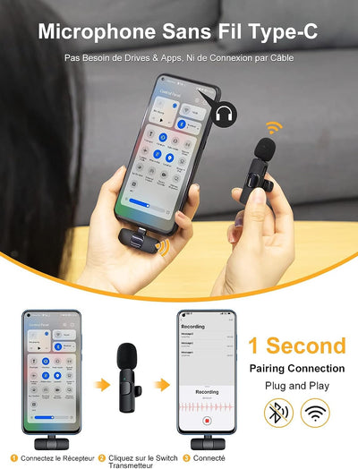 Microfono Wireless Type CP1(C) 2,4 Ghz Microphone Con Interfaccia Tipo C per Smartphone, Tablet, Laptop per Youtube, Vlogging, Live Stream, Microfono -Wireless-Smartphone-Android-Pad