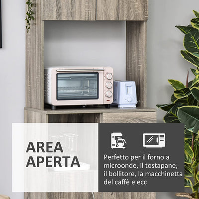 Credenza Moderna per Cucina O Sala Da Pranzo, Mobile Buffet Con Armadietti E Cassetti in Legno, Grigio, 71X41X178Cm