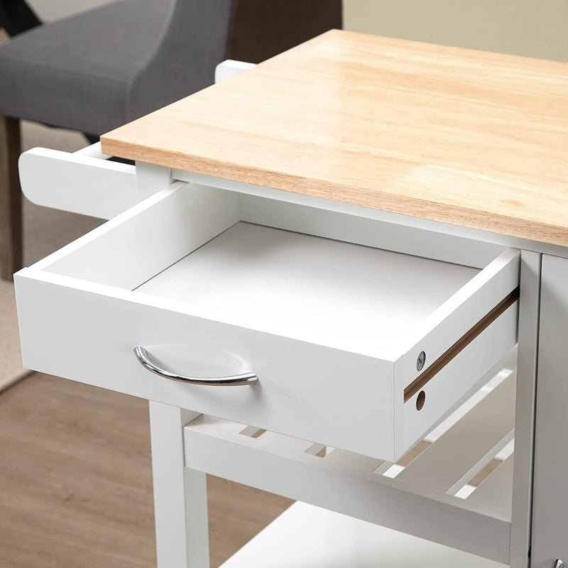 Carrello Da Cucina a 4 Ruote Con 1 Cassetto, 1 Armadietto, 1 Ripiano Aperto a 3 Livelli E 1 Portasciugamani, in MDF E Acciaio, 92X40X84 Cm, Bianco