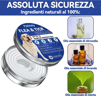 Collare Antiparassitario per Cani, Collare Antipulci Cane Sicuro Ed Efficace Composto Da Oli Essenziali Naturali Al 100%, Efficacia 12 Mesi 65Cm Collare Antizecche per Cani per Cani Di Tutte Le Taglie