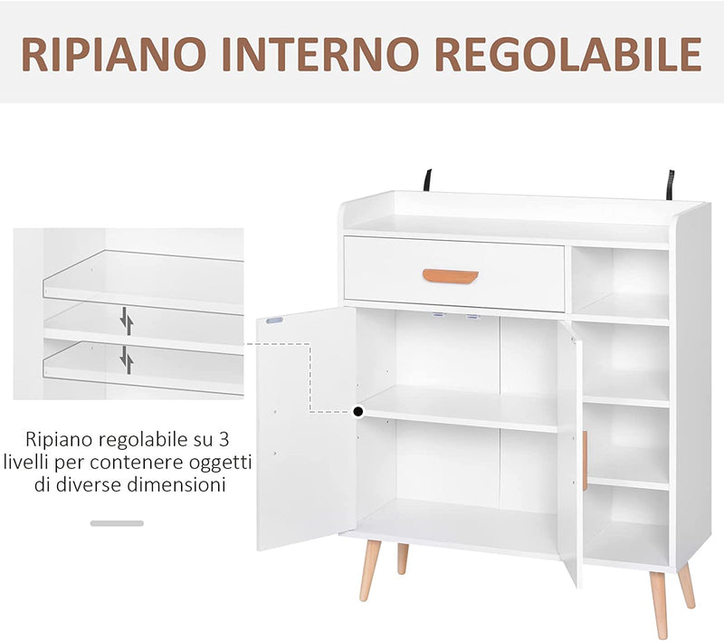 Armadietto Mobiletto Salvaspazio Con 4 Cestini Pannelli Particelle 80 X 29.5 X 96Cm Bianco