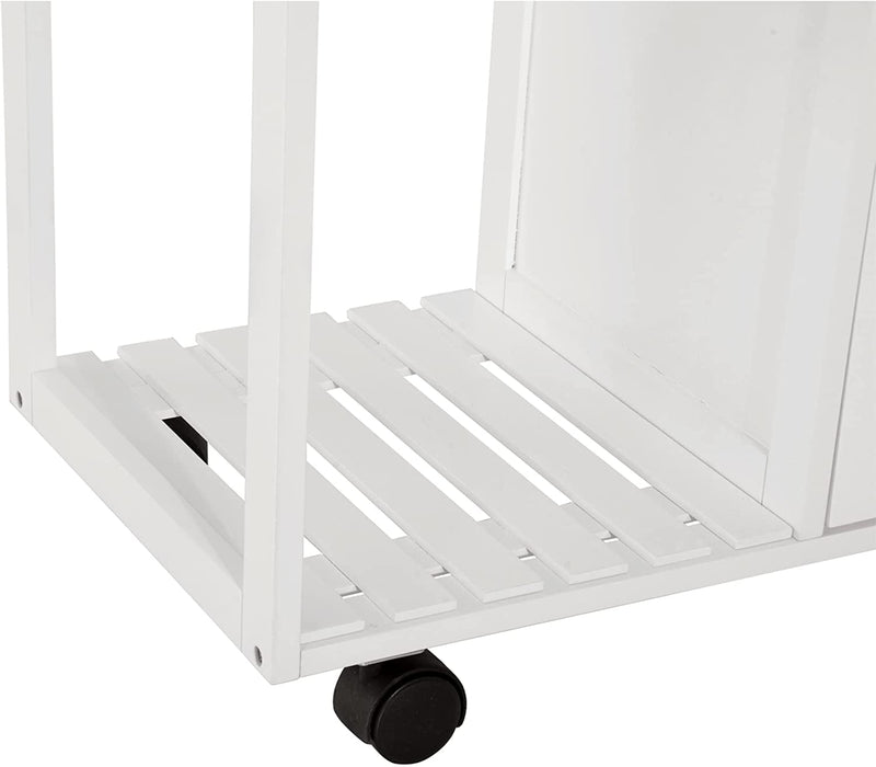 Carrello Da Cucina Rotelle, Cassetti E 2 Cesti in Legno Di Pino, Bianco, 70 X 37 X 85Cm