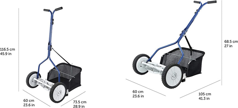 Tosaerba a Spinta Con Ruote E 5 Lame Da 45,7 Cm, Con Sacchetto per Raccolta Dell’Erba, Blu