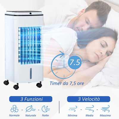 Raffrescatore Evaporativo 3 In1, Ventilatore Con Ghiaccio E Umidificatore, 3 Velocità, 3 Modalità, Telecomando E Timer, 75W Bianco