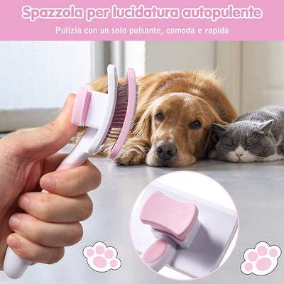 Spazzola per Gatti Cani,Autopulente Toelettatura Spazzola per Animali Pelo Corto/Lungo per Eliminare Pelo Superfluo Morto E Sottopelo,Spazzola Cane Autopulente,Non Graffiano Sulla Degli Animali