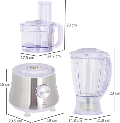 Frullatore Da 500W Con Caraffa, Lama a S E Lama a 4 Punte in Acciaio Inox, as E ABS, 3 Velocità Regolabili, 20.5X19X16Cm, Bianco