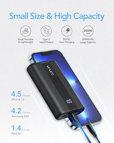 Power Bank 20000Mah 22.5W Ricarica Rapida Mini Caricatore Portatile USB C Compatto Powerbank Carica Veloce PD3.0 QC4.0 Batteria Esterna Con 3 Uscite E 4 Ingressi per Iphone Samsung