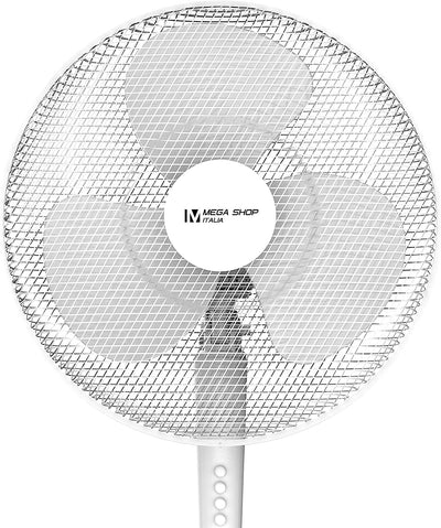 Ventilatore a Piantana 45 Watt Metallo ABS 3 Pale 3 Velocità Diametro 40 Oscillazione Inclinazione Altezza Regolabile Bianco