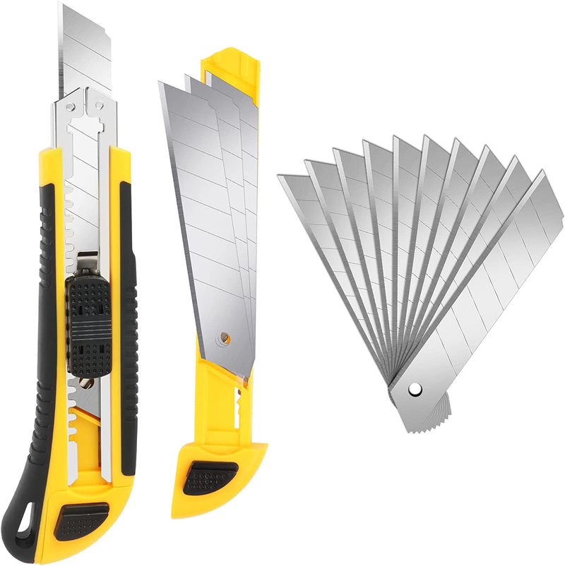 Cutter Professionale, 1 Pezzo Taglierini Retrattili, Design per Riporre La Lama, 10 Lame a Scatto Extra Da 18 Mm Incluse, Taglierino a Cambio Rapido per Il Lavoro