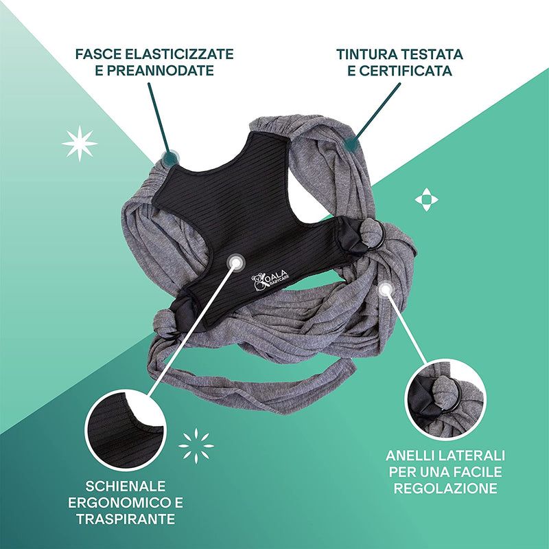 Fascia Porta Bebe Neonato Facile Da Indossare, Regolabile E Unisex - Marsupio Neonati Multiuso Adatto Fino a 9Kg - Fascia Porta Bambino Antracite