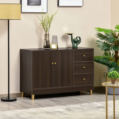 Credenza Moderna Con 3 Cassetti E Ripiano Interno Regolabile, Mobiletto Multiuso in MDF, Adatto a Ogni Spazio Interno, 120X42.5X80Cm, Marrone