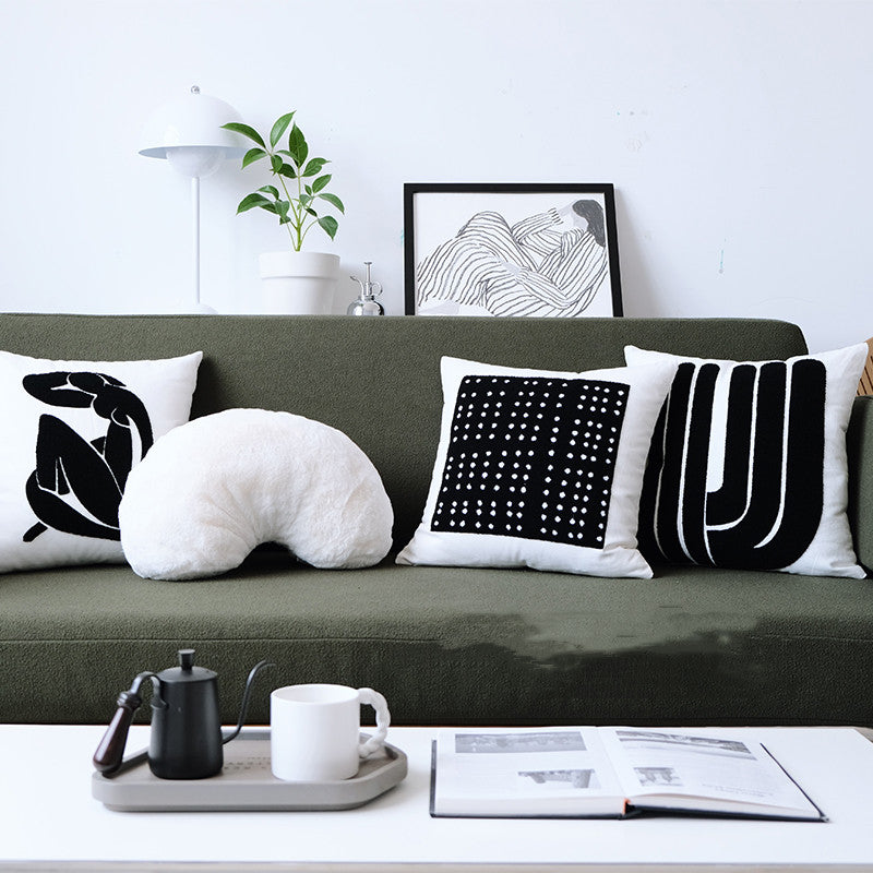 Modern Jane Wave Dot Geometric Black and White Cushion