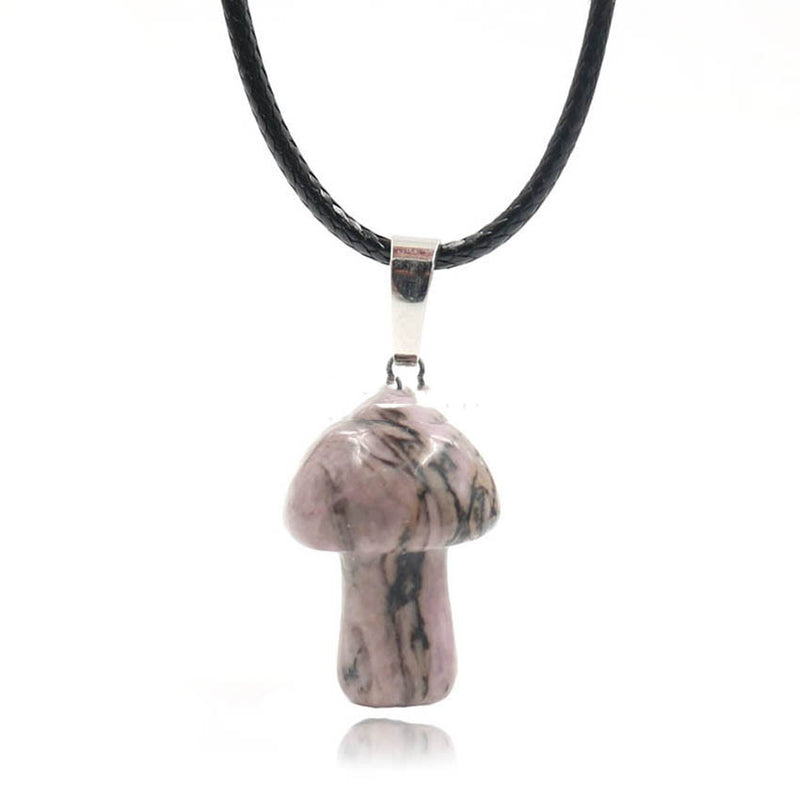 Natural Crystal Mini Small Mushroom Pendant Necklace