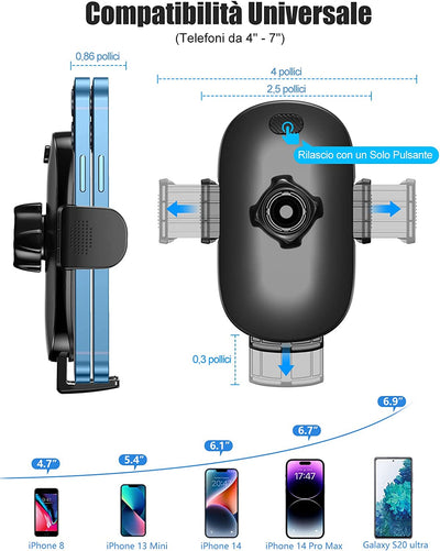 Porta Cellulare Auto [2022 Gancio Aggiornato], 360° Di Rotazione Supporto Cellulare Auto Bocchette Dell'Aria, Porta Telefono Auto Compatibile Con Iphone 14 PRO Max E Altro 4-7” Smartphone