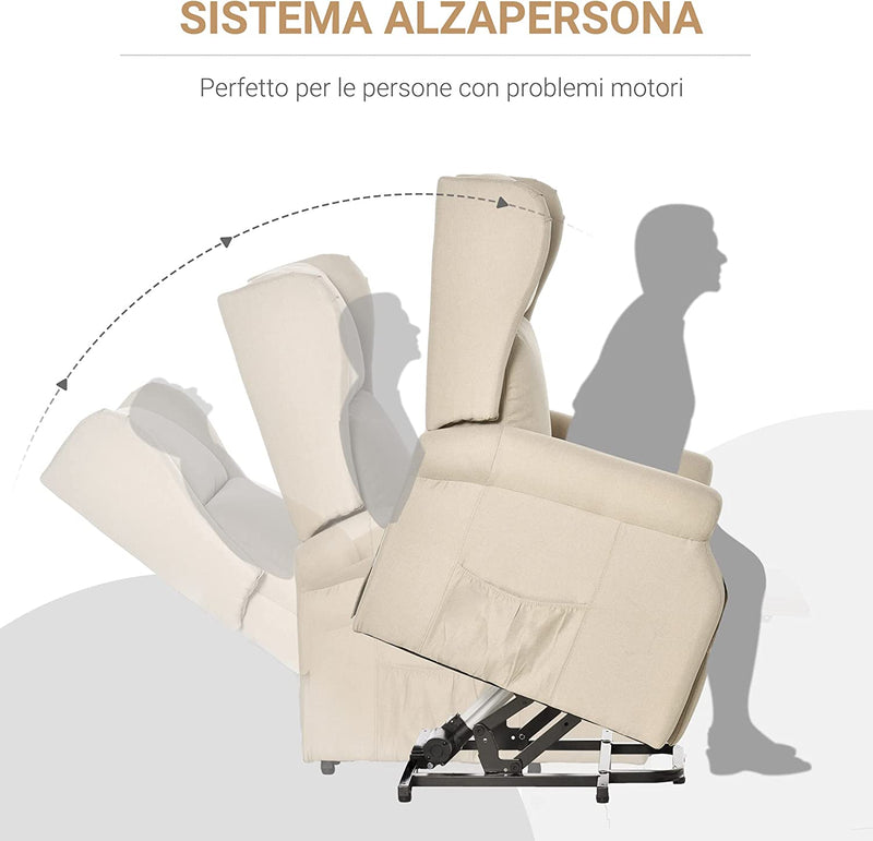 Poltrona Alzapersone Reclinabile Con Telecomando Utilizzo Semplice E Intuitivo Colore Bianco Crema Poltrona Alzapersone Reclinabile Con Telecomando