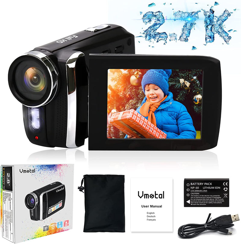 Videocamera Digitale 2.7K per Bambini/Studenti/Principianti, 2.7K 2688X1520 20Fps /Full HD 1080P 30Fps / 36MP Videocamera per Bambini