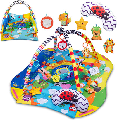 Anika 2In1 Palestrina Tappetino Da Gioco per Neonato E Bambino Box 114Cm Cuscino Sotto La Pancia Ricco Set Di Giocattoli Varie Forme E Colori Interattivo Sviluppa Abilità Motorie E Cognitive