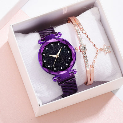 Luxury Women Watches Bracelet Set Fashion Elegant Magnet Buckle Ladies Starry Sky Watch Set Relogio