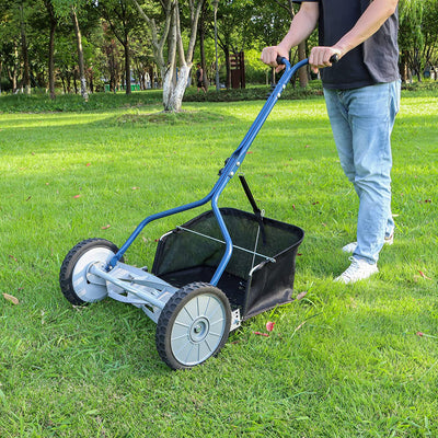 Tosaerba a Spinta Con Ruote E 5 Lame Da 45,7 Cm, Con Sacchetto per Raccolta Dell’Erba, Blu