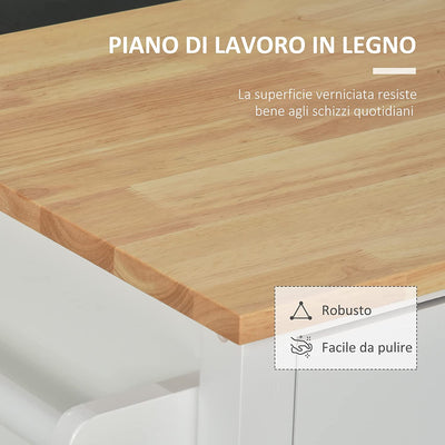 Carrello Con Ruote Salvaspazio, Penisola Cucina in Legno Massiccio: 1 Cassetto, 1 Armadietto, 3 Ripiani E 4 Ruote, 107.5X48X89 Cm