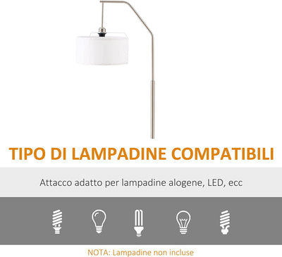 Lampada Da Terra Design Moderno per Casa Ufficio, Lampada a Piantana in Metallo Con Paralume in Tessuto Bianco