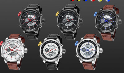 Trendy Casual Double Men'S Watch Waterproof High Quality Belt Electronic Quartz Watch