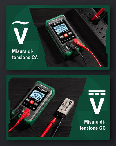 TM-510 Multimetro Digitale, 4000 Conta Tester Elettricista, Misurazione Smart, Autoranging, Senza Contatto, Misura Tensione AC/DC, Resistenza, Continuità – Verde