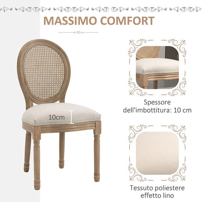 Set 2 Sedie per Soggiorno in Stile Vintage Con Schienale Traforato, in Legno E Tessuto, 49X56X96Cm, Bianco