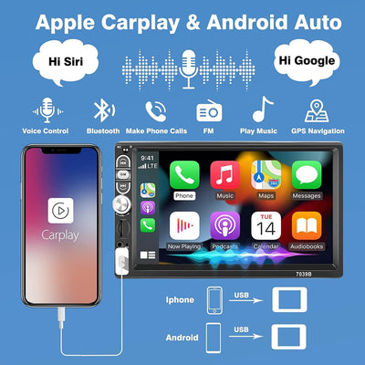 Apple Car Play Autoradio 1 Din Con Schermo Touchscreen Da 7 Pollici, Android Auto Stereo 1 Din Con Mirror Link EQ Ricevitore Radio Bluetooth Vivavoce USB AUX TF Card