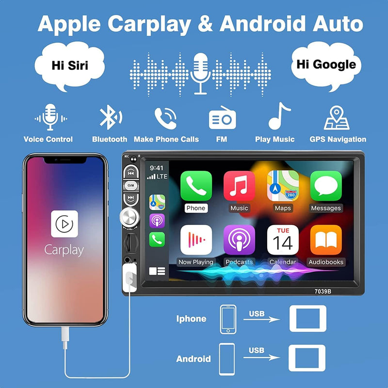 Apple Car Play Autoradio 1 Din Con Schermo Touchscreen Da 7 Pollici, Android Auto Stereo 1 Din Con Mirror Link EQ Ricevitore Radio Bluetooth Vivavoce USB AUX TF Card