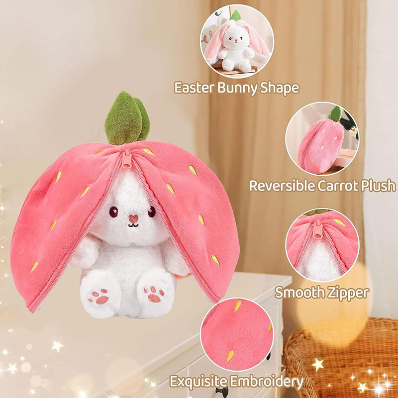 Animale Di Peluche Coniglio Nascosto, Morbido E Tenero Animale Di Peluche Coniglio E Carota, Cuscino per Di Carota Peluche, Cuddle Bunny Idea Regalo per Ragazzi E Ragazze (Fragola, 25 Cm)