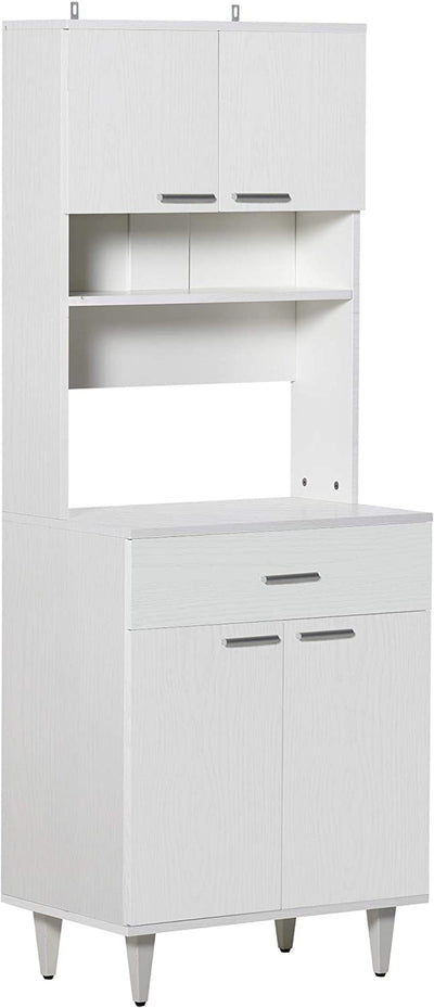 Credenza Alta Da Cucina, Madia Classica Bianca in Legno Con 2 Armadietti E 1 Mensola, Bianco, 60X40X160Cm