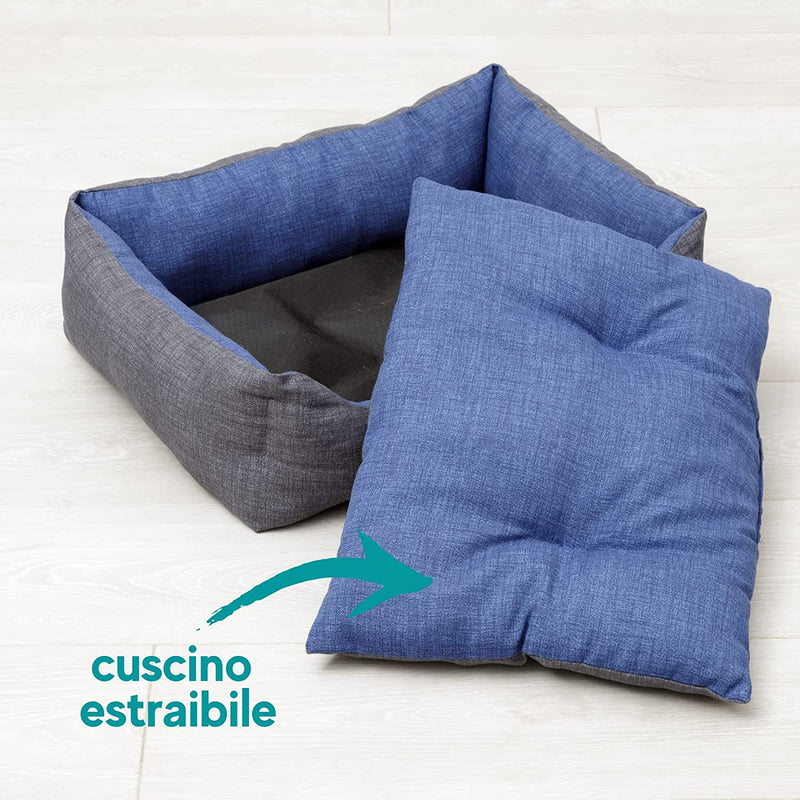 Cuccia per Cane in Tessuto Grigio E Blu Taglia M 60X70 Cm, Morbido Divano Rettangolare, Comodo, per Camera Da Letto Salotto Corridoio, Lavabile