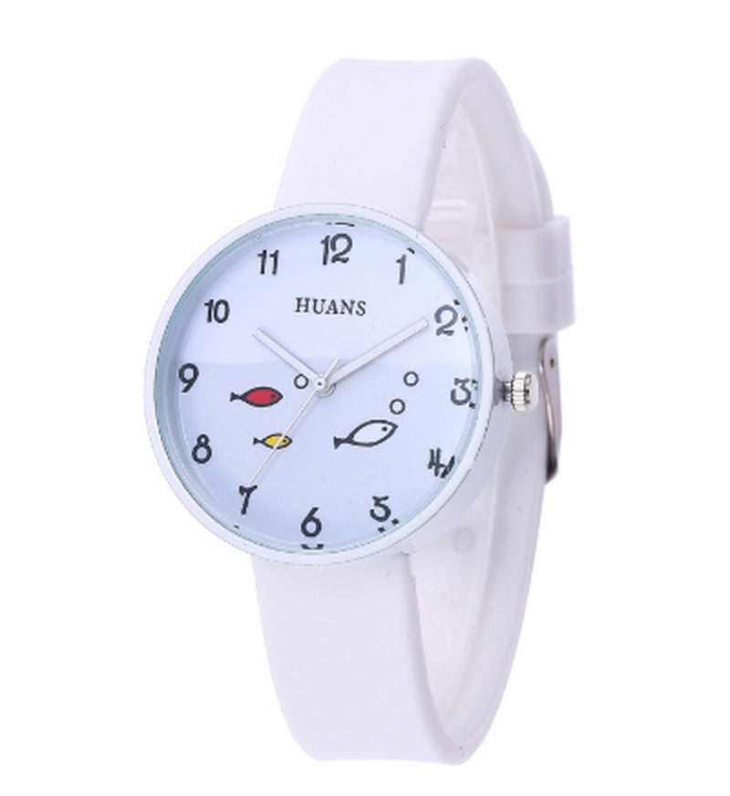 Children Watch for Girls Color Silicone Strap Fashion Quartz Wristwatch Fish Dial Cartoon Kids Clock