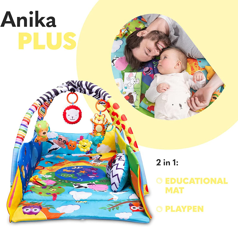 Anika 2In1 Palestrina Tappetino Da Gioco per Neonato E Bambino Box 114Cm Cuscino Sotto La Pancia Ricco Set Di Giocattoli Varie Forme E Colori Interattivo Sviluppa Abilità Motorie E Cognitive