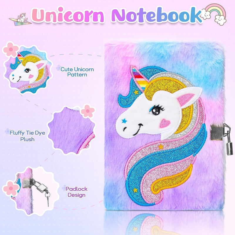 Diario Segreto Bambina Con Lucchetto E Chiave,Set Regalo per Astuccio Unicorno Include Diario Segreto Unicorno,Astuccio Unicorno E Penna,Unicorno Bambina Regalo per Bambini Dai 3 Anni,Viola