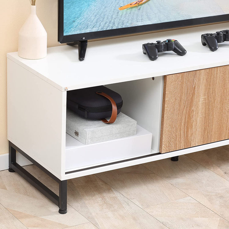 Mobile TV per Modelli Fino a 50" Max, Mobile TV Moderno in Truciolato E Acciaio Con 2 Ripiani Aperti E 2 Armadietti Chiusi, 120X39.5X45 Cm