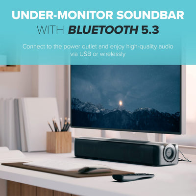 Soundbar Under-Monitor Stage SE Con Audio Digitale USB E Bluetooth 5.3, Clear Dialog E Surround Sound Blaster, Alimentazione Esterna