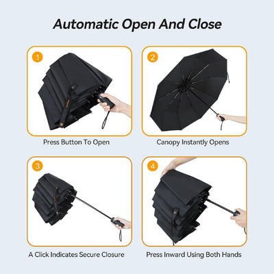 Ombrello Pioggia,Ombrello Pieghevole Automatico Anti-Tempesta,10 Stecche Rinforzate Folding Umbrella 104 Cm,Asciugatura Rapida Ombrello Da Pioggia Grande