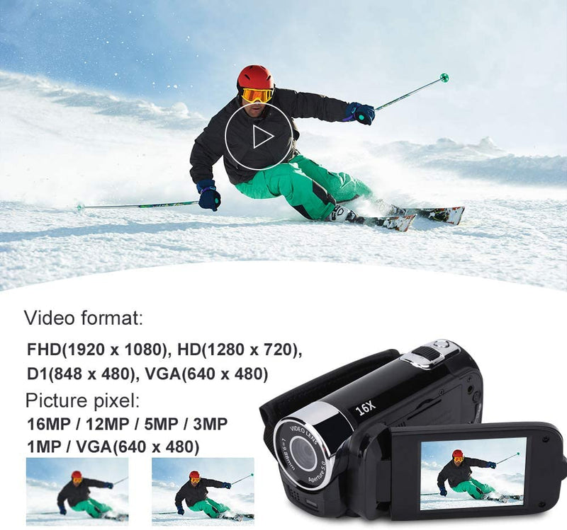 Videocamera Digitale HD Videocamera Digitale Videocamera Full HD 270 ° Rotazione 1080P 16X Videocamera Digitale Ad Alta Definizione Videocamera DV Videocamera 1080P(Eu-Nero)