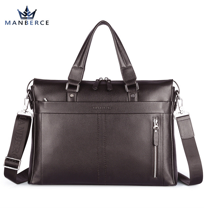 Manbers Brand Real Leather Business and Leisure Handbag Official Document of Baotou Layer Men&