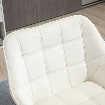 Poltrona Design Scandinava in Legno E Simil Velluto Color Crema, per Soggiorno O Ufficio, 64X61X72.5Cm