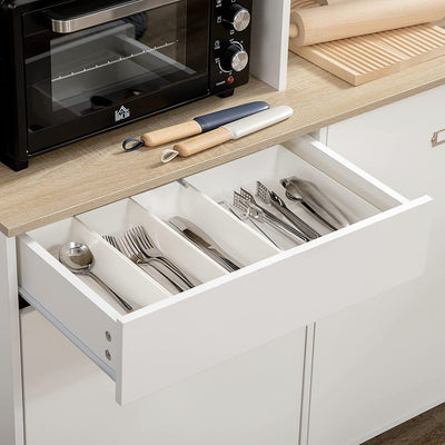 Dispensa Cucina in Truciolato E MDF Con Ripiani Aperti, Armadietti E Cassetto per Utensili Ed Elettrodomestici, 119X41X180 Cm, Bianco