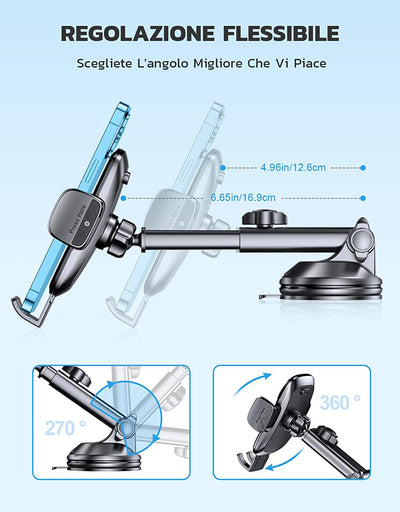 Porta Cellulare Auto, [Aspirazione Ultra Potente & Universale] Supporto Telefono Auto, Flessibile Porta Telefono Auto Con Una Sola Mano per Cruscotto E Parabrezza, Adatto a Telefoni Da 4-7"