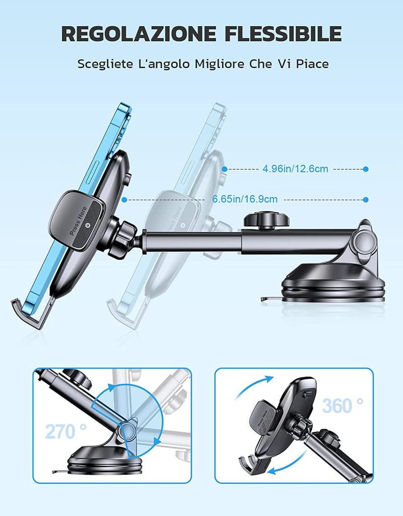 Porta Cellulare Auto, [Aspirazione Ultra Potente & Universale] Supporto Telefono Auto, Flessibile Porta Telefono Auto Con Una Sola Mano per Cruscotto E Parabrezza, Adatto a Telefoni Da 4-7"