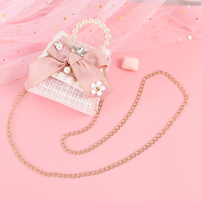 Colorful Bow Knot Cute Portable Pearl Diagonal Children'S Bag