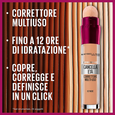 Maybelline New York Correttore Liquido Il Cancella Età, Con Bacche Di Goji E Haloxyl, Copre Occhiaie E Piccole Rughe, 02 Nude, 6,8 Ml