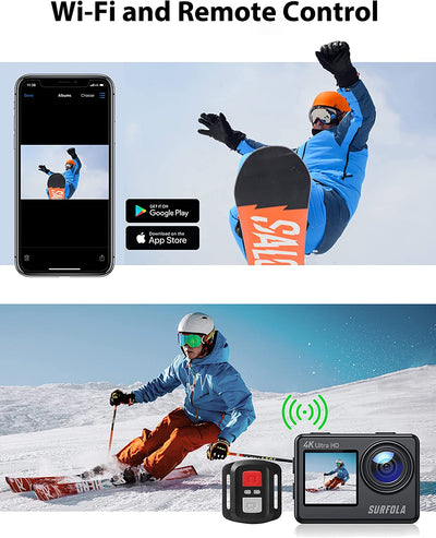 Action Cam 4K Wifi 60FPS Fotocamera Subacquea Impermeabile Da 40M Con Microfono Wireless E Fotocamera per Casco a Doppio Schermo per Lo Snorkeling, La Guida in Bicicletta E Vlog