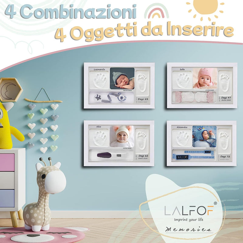 Cornice Impronte Neonato 7In1 Con Nome E Porta Bracciali. Kit Impronta Mani E Piedi Personalizzabile. Idea Regalo Bimba, Lista Nascita Bebè, Battesimo