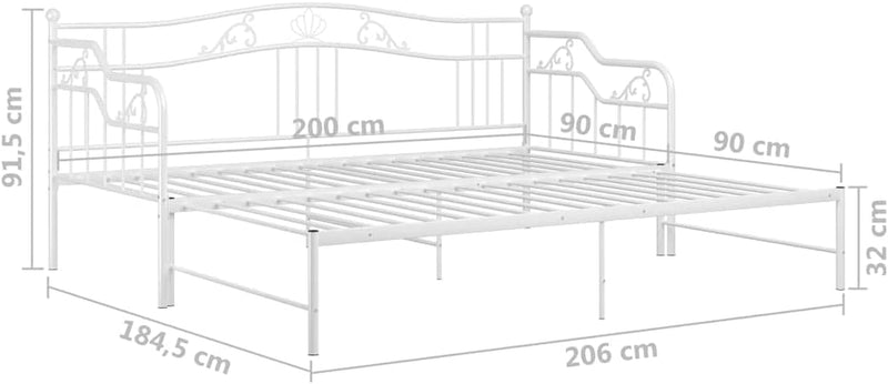 Telaio Divano Letto Estraibile Bianco in Metallo 90X200 Cm